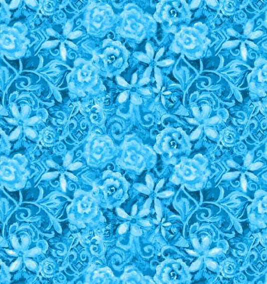 Papillon Parade by Janice Gaynor Blue Tonal Floral 9369-70 Cotton Woven Fabric