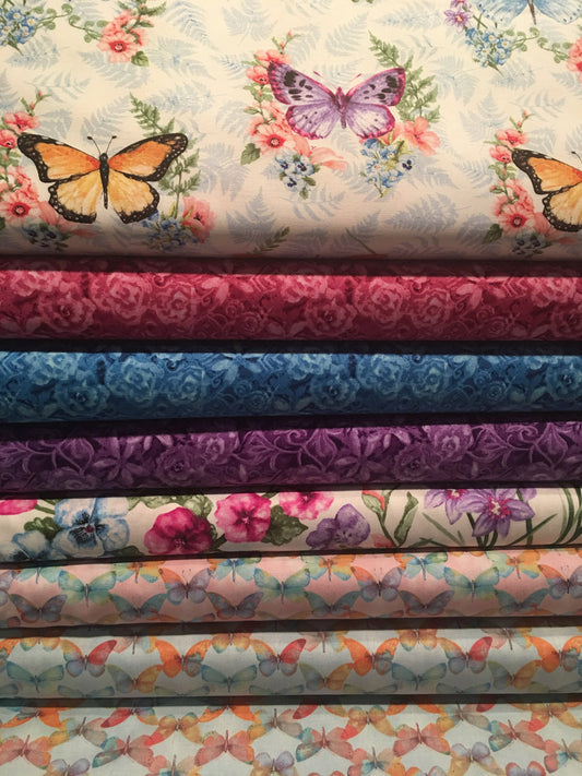 Papillon Parade by Janice Gaynor Blue Tonal Floral 9369-70 Cotton Woven Fabric