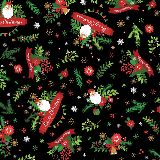 Santa's Stash by Patrick Lose Black Seasons Greetings Christmas 667781100715 Cotton Woven Fabric