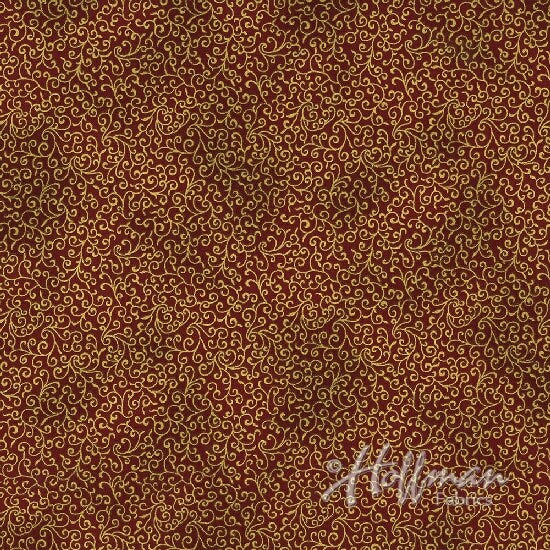 Winter Blossom Scarlet Gold w/ Metallic Accent P7618-78G Cotton Woven Fabric