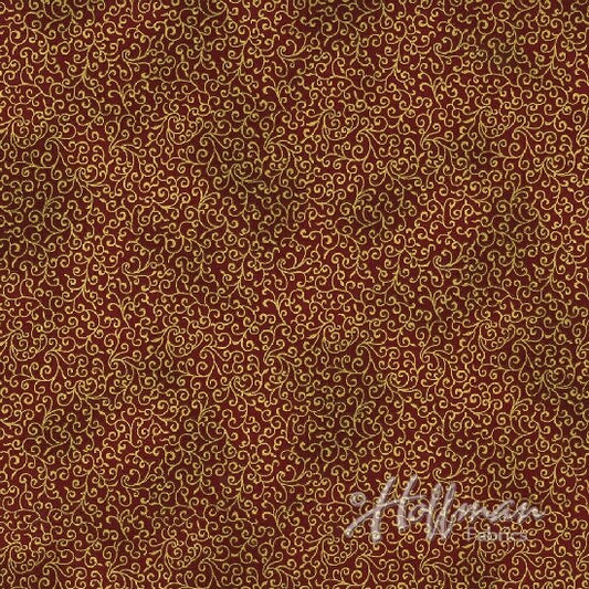 Winter Blossom Scarlet Gold w/ Metallic Accent P7618-78G Cotton Woven Fabric