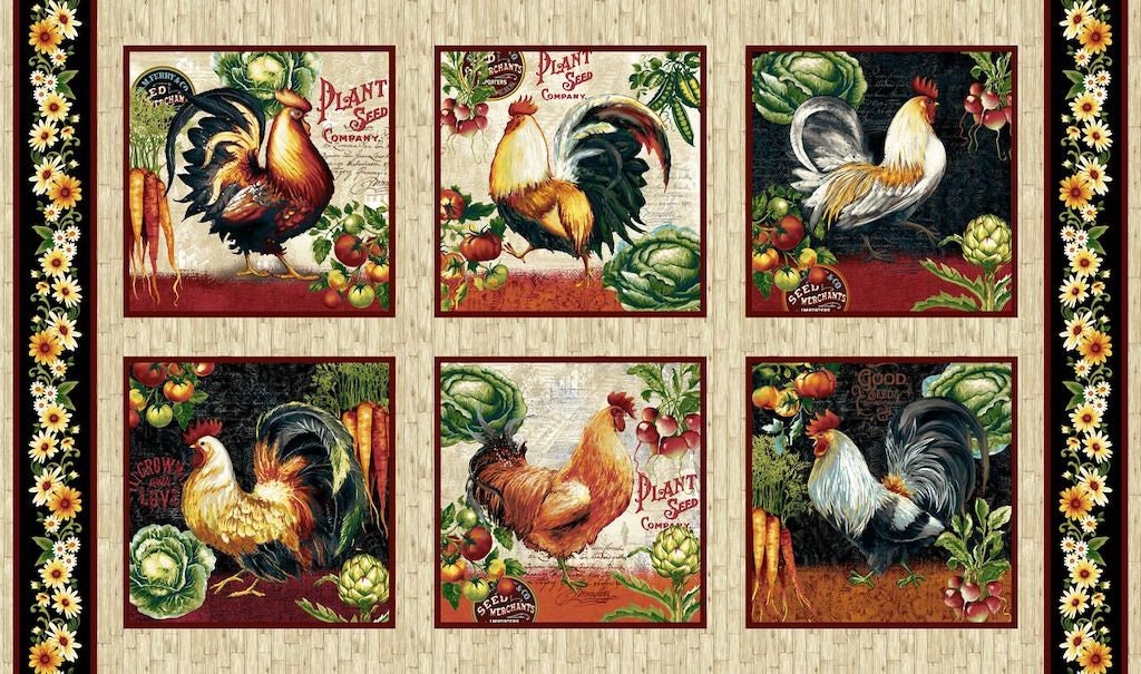 Farmer's Market by Geoff Allen 24" Panel Rooster Blocks 4451 Cotton Woven Panel