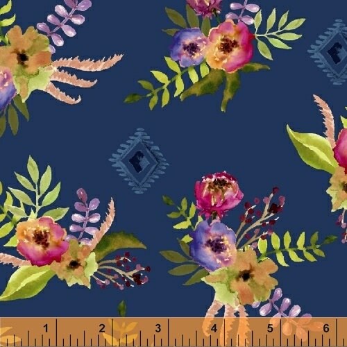 Wanderers Weekend by Sophia Santander 50788-1 Floral Bouquet Navy Cotton Woven Fabric