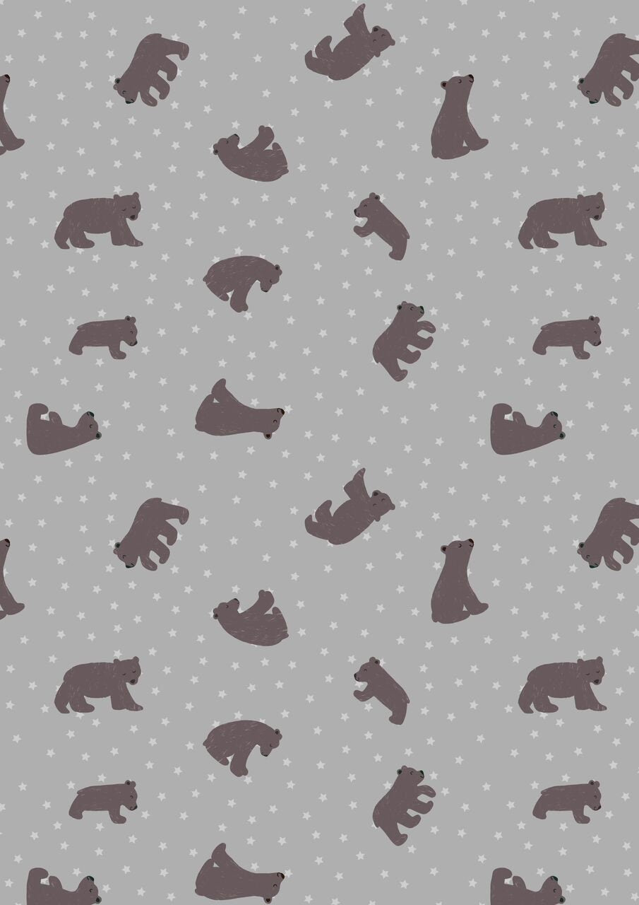 Bear Hug Grey Starry Bear A314.2 Cotton Woven Fabric