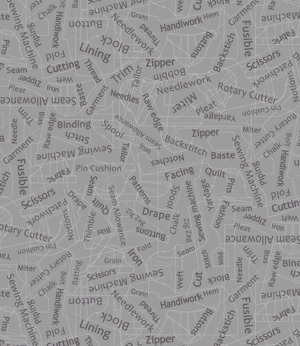 Betterstitch Gray Sewing Words 9387-95 Cotton Woven Fabric