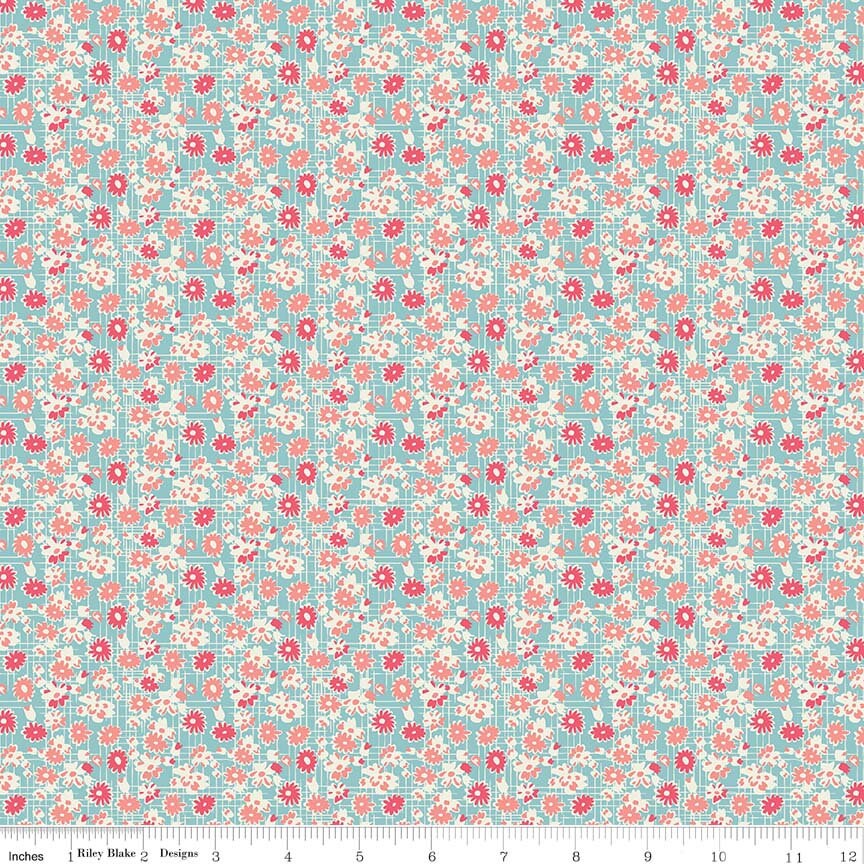 Abbie by Sue Daley Garden Aqua C7712-AQUA Cotton Woven Fabric