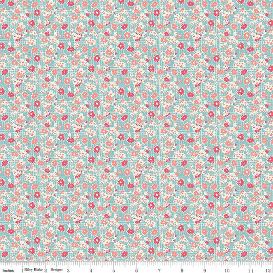 Abbie by Sue Daley Garden Aqua C7712-AQUA Cotton Woven Fabric