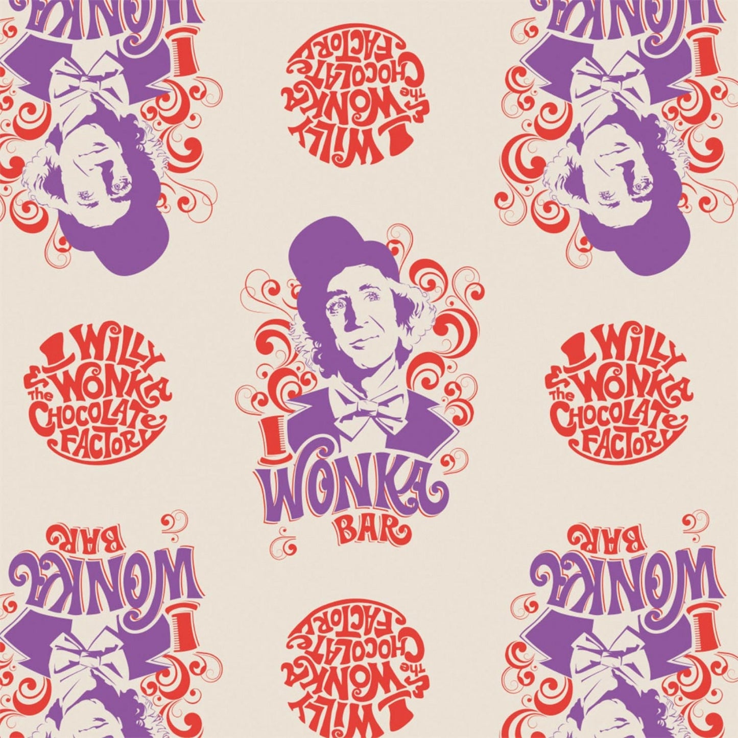 Licensed Willy Wonka and The Chocolate Factory Cream Willy Wonka Bar  23230101-2 Cotton Woven Fabric