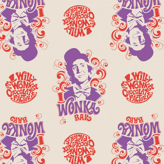 Licensed Willy Wonka and The Chocolate Factory Cream Willy Wonka Bar 23230101-2 Cotton Woven Fabric