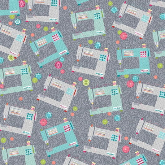 My Happy Place by Cherry Guidry Grey/Multi Favorite Makers Sewing Machine 7593B-11 Cotton Woven Fabrics
