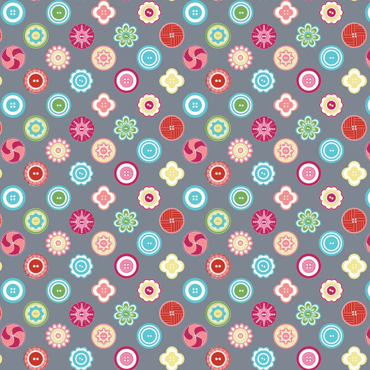 My Happy Place by Cherry Guidry Grey Squared Buttons 7594B-11 Cotton Woven Fabrics