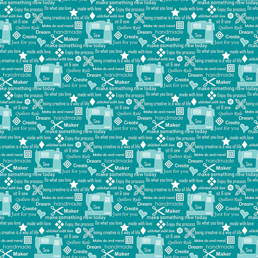 My Happy Place by Cherry Guidry Teal Sewers Wisdom 7596B-85 Cotton Woven Fabrics