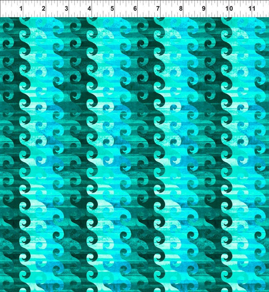 Calypso by Jason Yenter Teal Waves 6cal-2 Digitally Printed Cotton Woven Fabrics