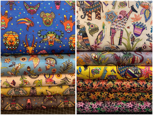 Ubuntu Grey Giraffe & Elephants 120-99783 Cotton Woven Fabric