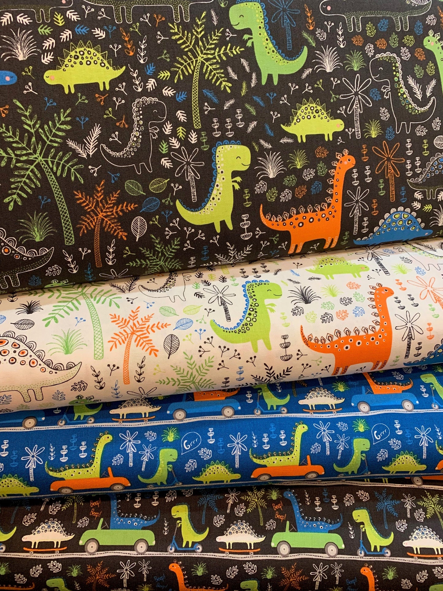 Roarsome White Dinosaurs in Forest 21180401-1 Cotton Woven Fabric