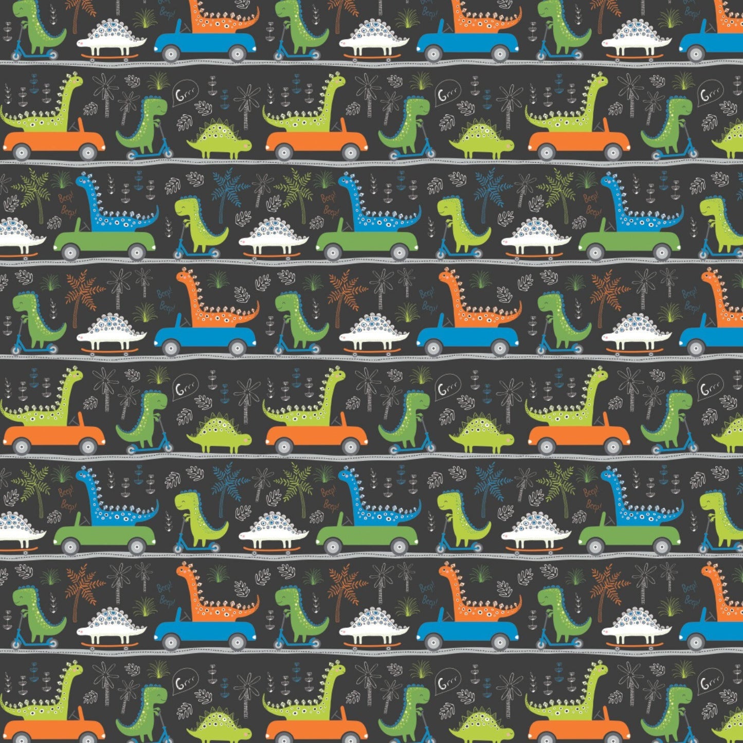 Roarsome Carbon Dinosaurs on the Go 21180403-3 Cotton Woven Fabric