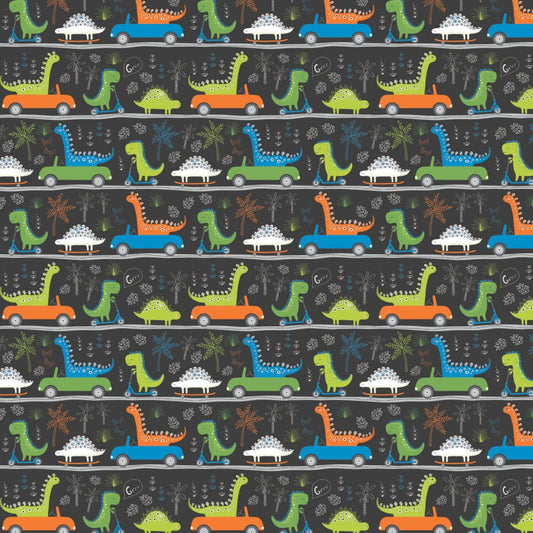 Roarsome Carbon Dinosaurs on the Go 21180403-3 Cotton Woven Fabric