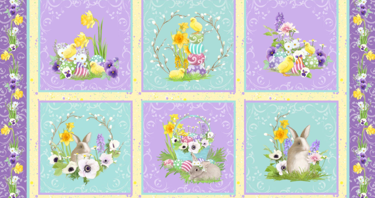 Hoppy Easter by AJ Watercolor Studio Easter Blocks 24" Panel 9422-44 Cotton Woven Panel