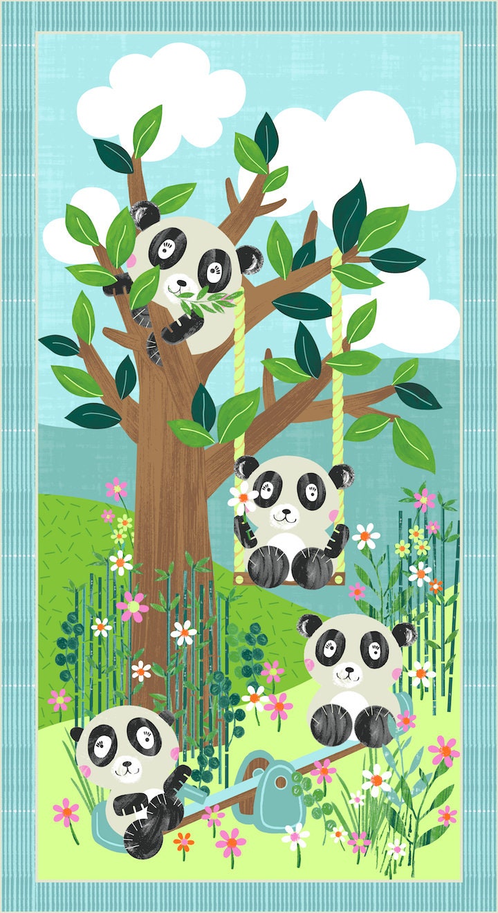 Panda Park 24" Panel 9476P-11 Cotton Woven Panel