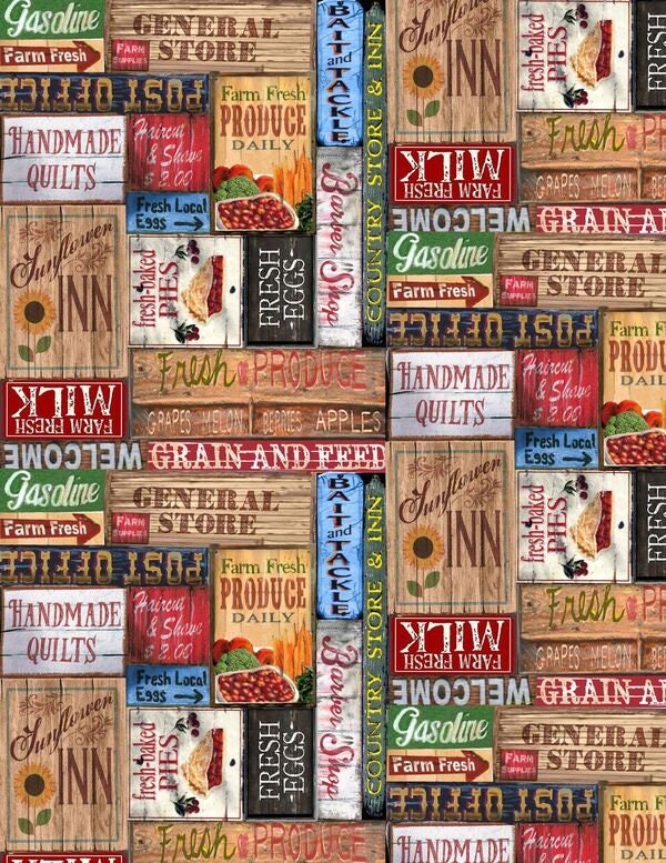 Country Paradise by Christina Bramhall Tan Country Signs 9356-35 Cotton Woven Fabric