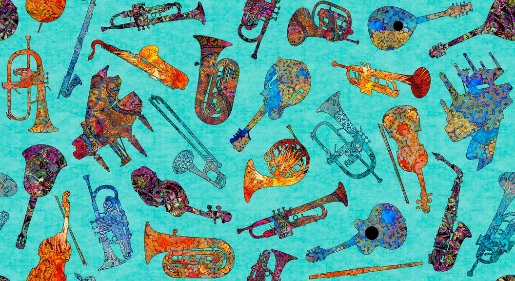 Fine Tuning by Dan Morris Batik Instruments Aqua 26846Q Cotton Woven Fabric