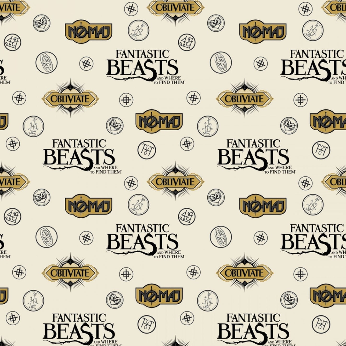 Licensed JK Rowlings Harry Potter Fantastic Beasts Sayings & Symbols Cream 2390008B-3 100% Cotton Flannel Fabric