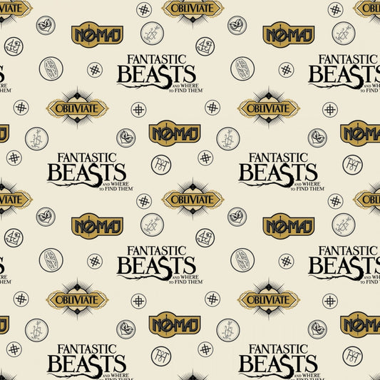 Licensed JK Rowlings Harry Potter Fantastic Beasts Sayings & Symbols Cream 2390008B-3 100% Cotton Flannel Fabric