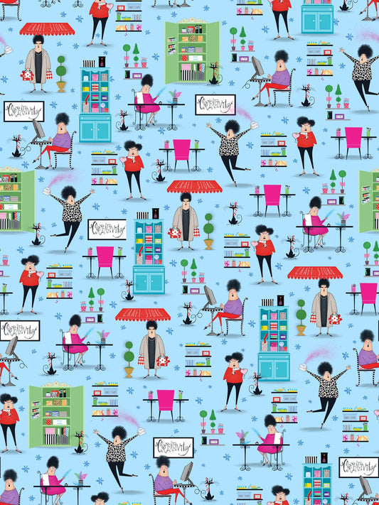 Crazy for Crafting by Leslie Moak Murray Blue Crafting Allover 26969B Cotton Woven Fabric