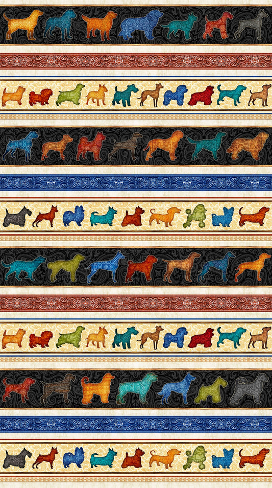 Must Love Dogs by Dan Morris Cream Dog Stripe 26936E Cotton Woven Fabric