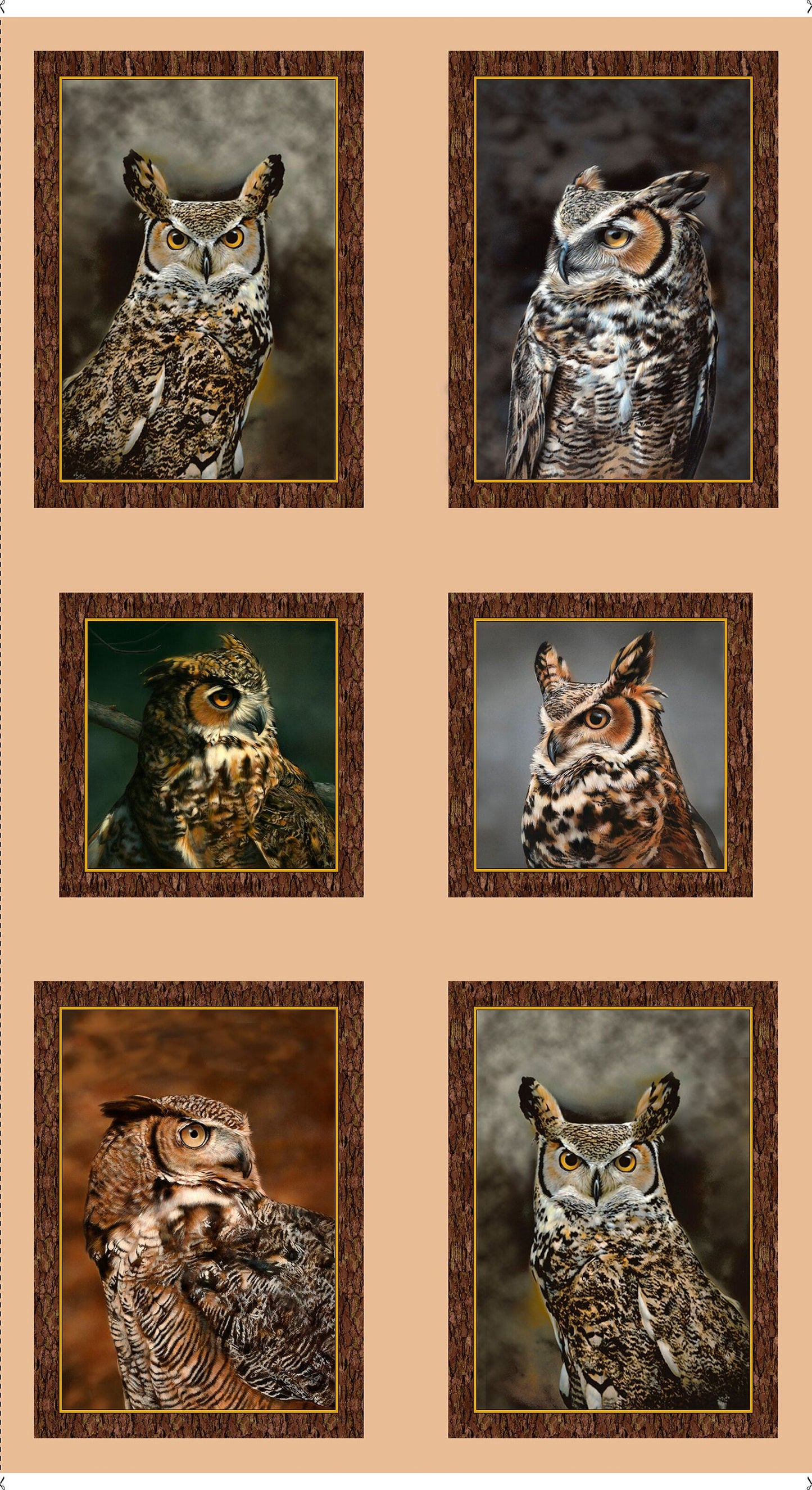 Nocturnal Wonders by R.& B. Latham 24" Panel Great Horned Owls Picture Patches 27064E Cotton Woven Panel