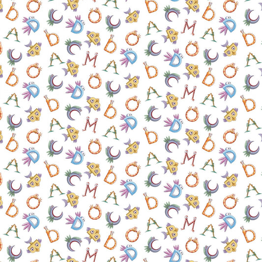Licensed Pout Pout Fish Alphabet Fish on White C8251R-WHITE Cotton Woven Fabric
