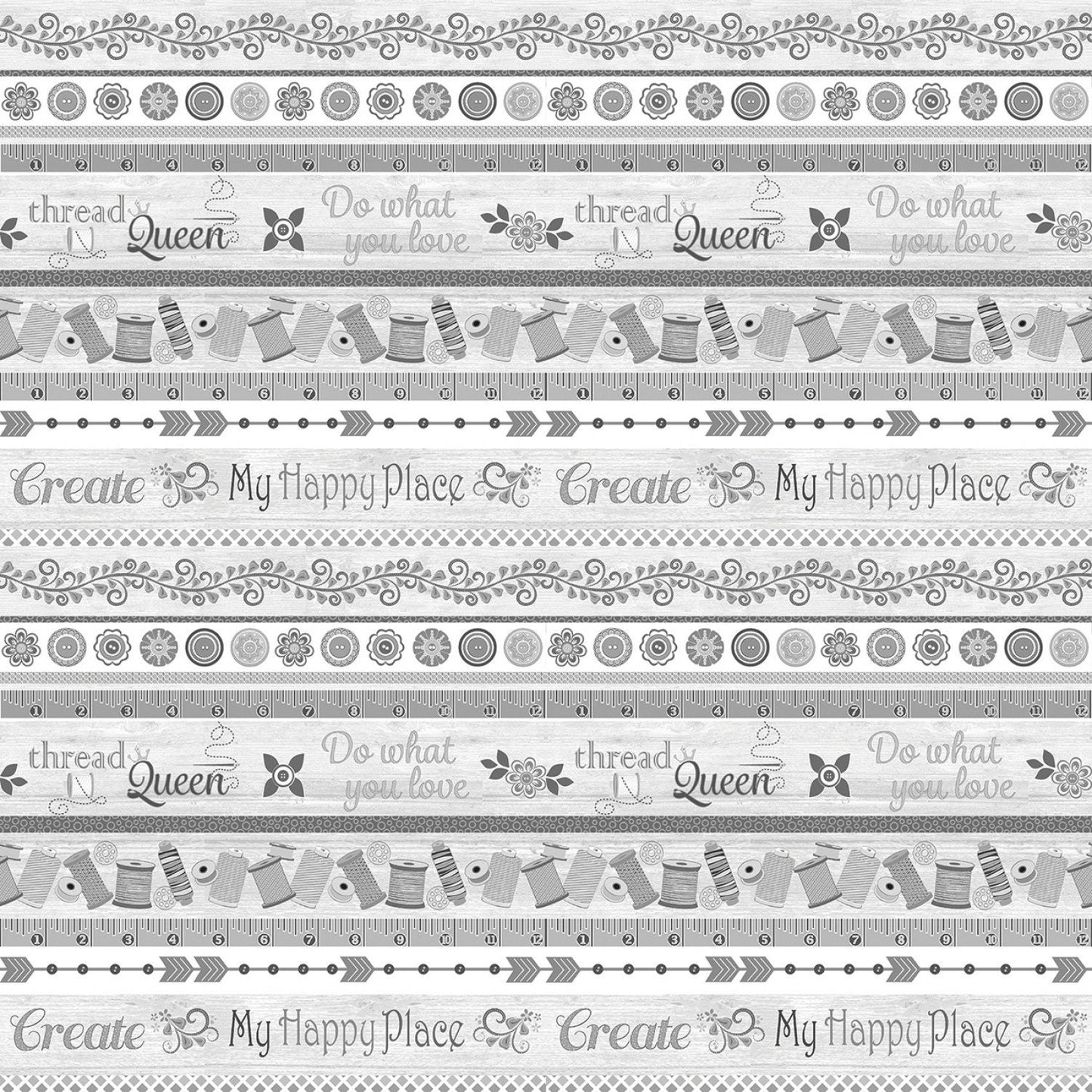 My Happy Place by Cherry Guidry Grey My Happy Place Border Stripe  7592B-11 Cotton Woven Fabrics