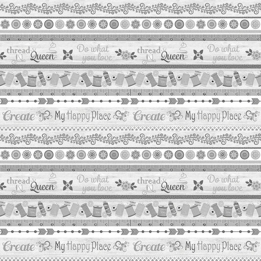 My Happy Place by Cherry Guidry Grey My Happy Place Border Stripe 7592B-11 Cotton Woven Fabrics