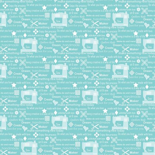 My Happy Place by Cherry Guidry Turquoise Sewers Wisdom 7596B-84 Cotton Woven Fabrics