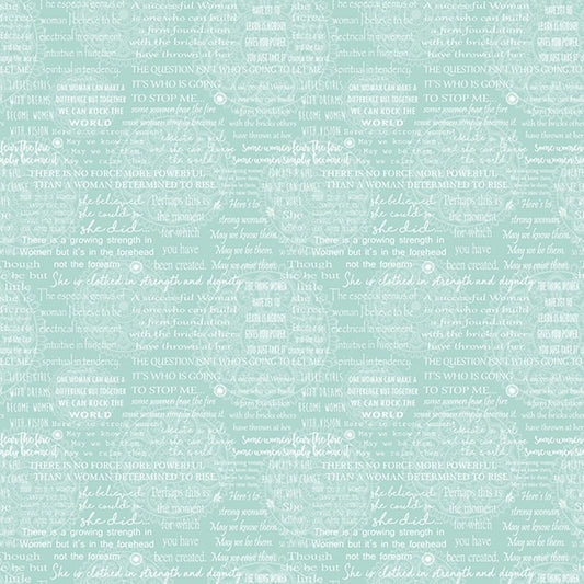 Women Are Turquoise/White Women Are Words Cotton Woven Fabrics 1159B-80