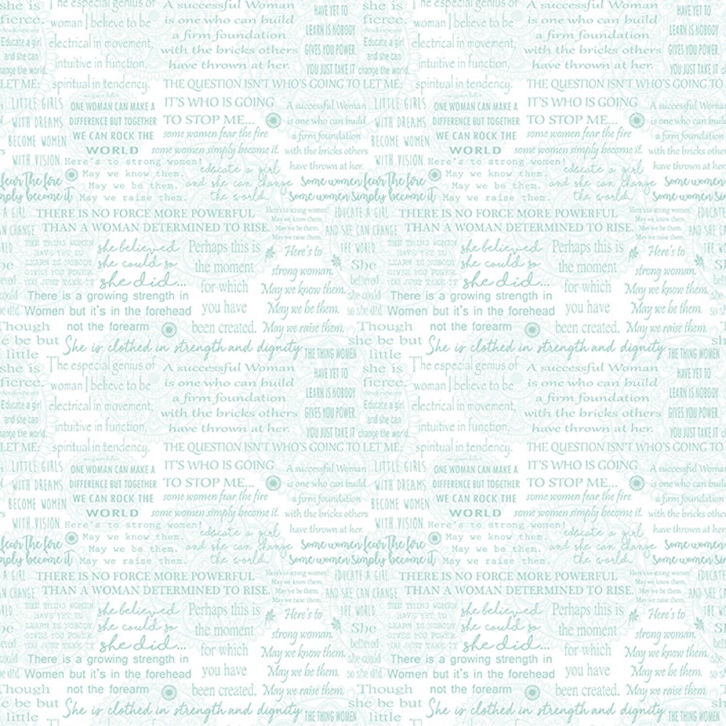 Women Are White/Turquoise Women Are Words 1159B-09 Cotton Woven Fabric