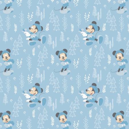 Mickey and Minnie in the Meadow Forest in Blue 85270406 Cotton Woven Fabric