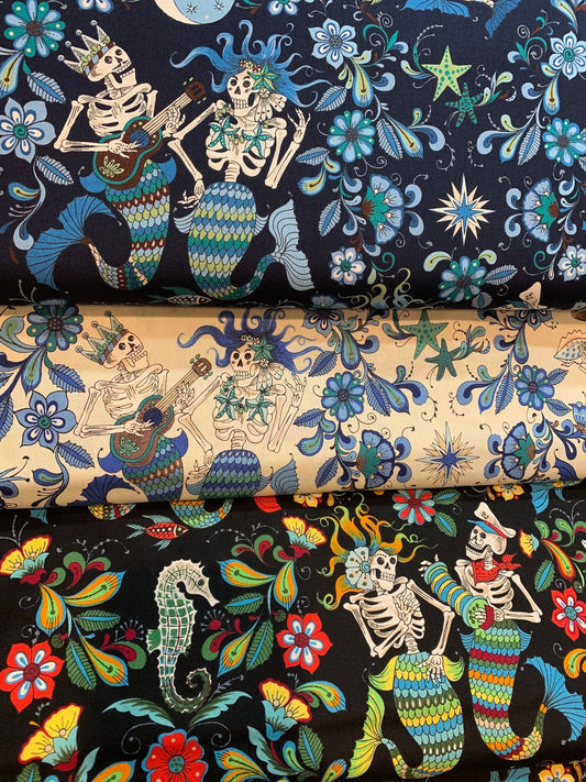 Black/Multi Esqueletos del Mar #8718B Cotton Woven Fabric
