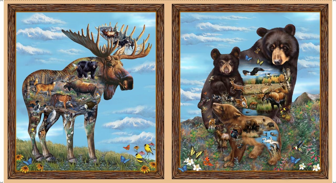 Artworks XI Moose and Bear 26986X by Cynthie Fisher 24" Panel Digitally Printed Cotton Woven