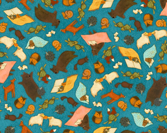 Reading Together Licensed by Santoro Dark Blue Animal Toss 26882BCotton Woven Fabric