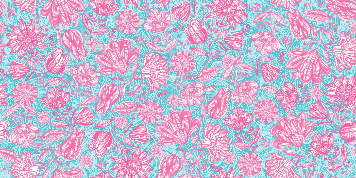 Magic Garden by Carr Pintos Pink Garden Digitally Printed  14649-TURQ Cotton Woven Fabric