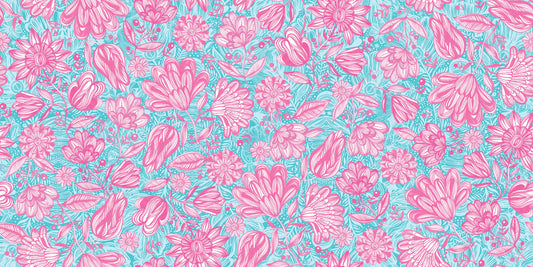 Magic Garden by Carr Pintos Pink Garden Digitally Printed 14649-TURQ Cotton Woven Fabric