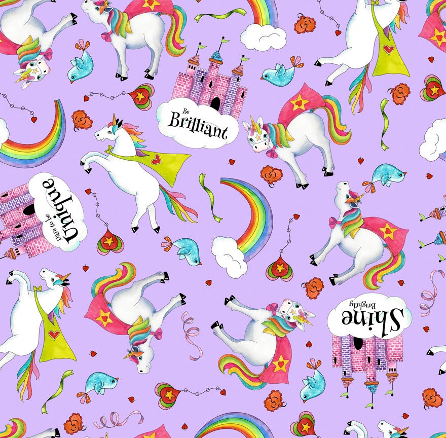 Party Like a Unicorn from Desiree's Designs Light Lilac Tossed Unicorns 26912L Cotton Woven Fabric