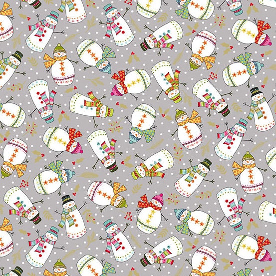 Snowmen on Grey TP-2121-1 Cotton Woven Fabric