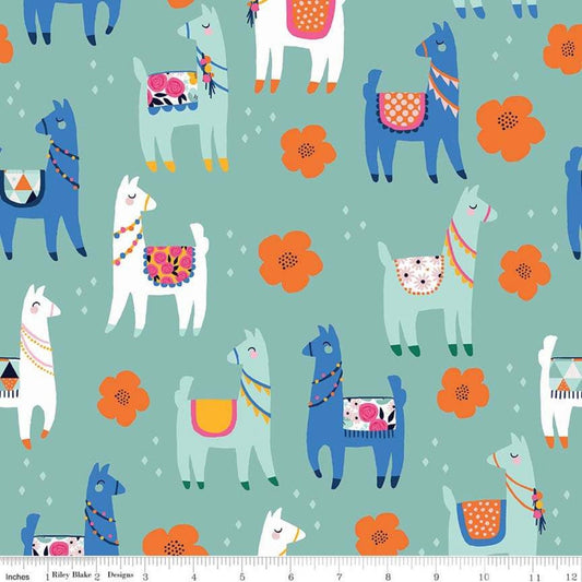 Llamas by My Mind's Eye Novelty Mint C9009-MINT Cotton Woven Fabric