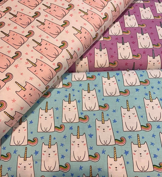 Caticorn Novelty by Webster's Pages Pink on White w/GOLD Metallic accents SC9008-WHITE Cotton Woven Fabric