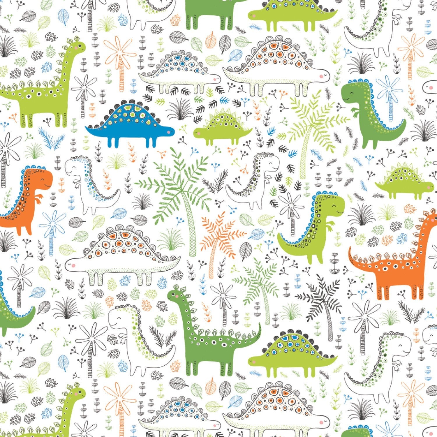 Roarsome White Dinosaurs in Forest 21180401-1 Cotton Woven Fabric – The ...