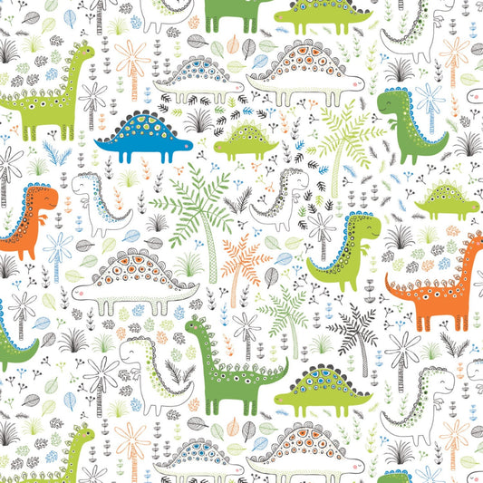 Roarsome White Dinosaurs in Forest 21180401-1 Cotton Woven Fabric