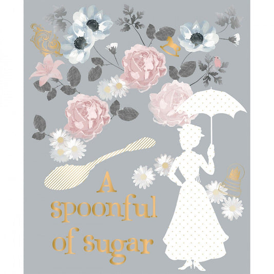 Mary Poppins Grey A Spoonful of Sugar 36" Panel w/Metallic 85460107PL-1 Cotton Woven Panel