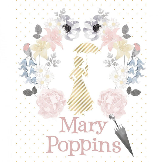 Mary Poppins White Damask 36" Panel w/Metallic 85460106PL-1 Cotton Woven Panel